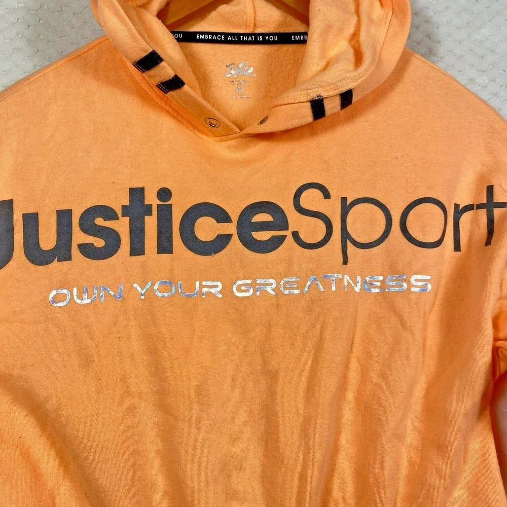 Justice Sport Girls Hoodie Sweatshirt Orange Medium 10 Cropped